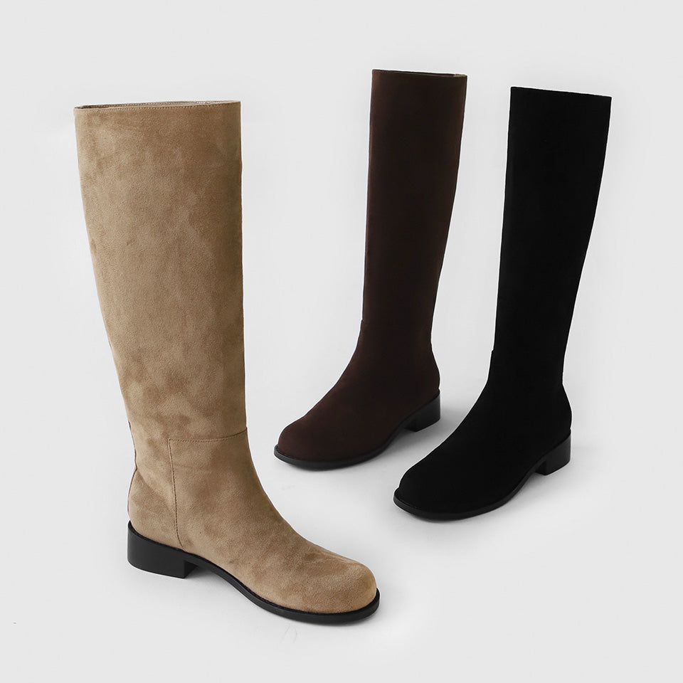 韓國 Sappun Jade Round Suede Long Boots (3.5cm)【AU047】