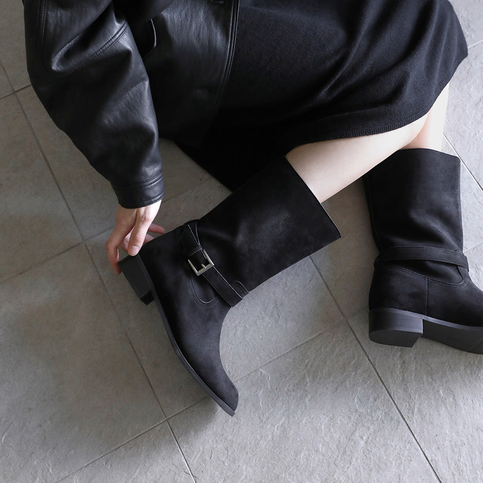 韓國 Sappun Trina Buckle Strap Mid Boots (3.5cm)【AU064】