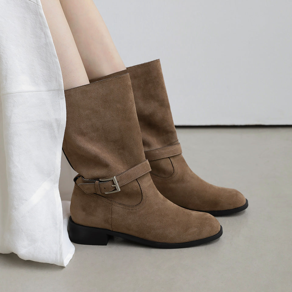 韓國 Sappun Trina Buckle Strap Mid Boots (3.5cm)【AU064】