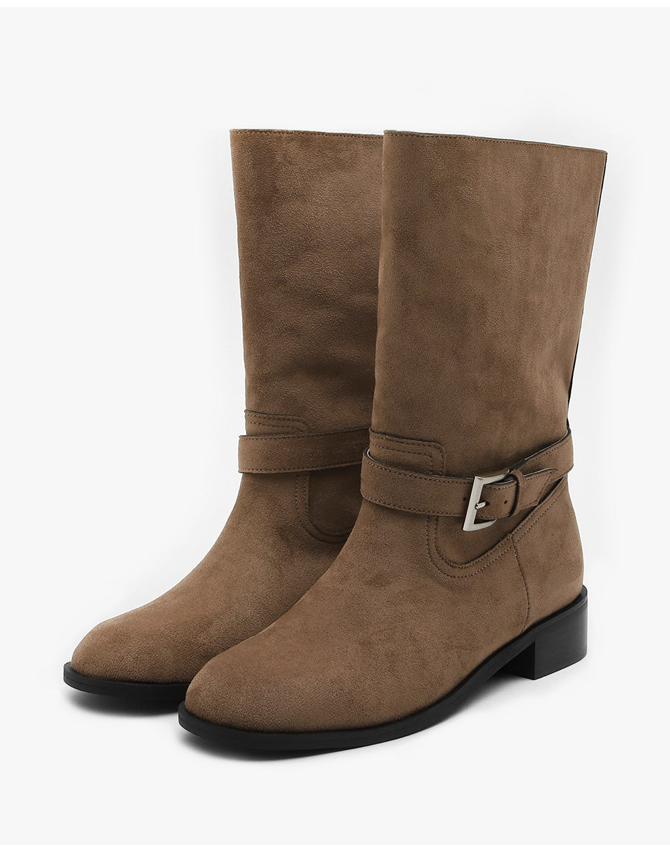 韓國 Sappun Trina Buckle Strap Mid Boots (3.5cm)【AU064】