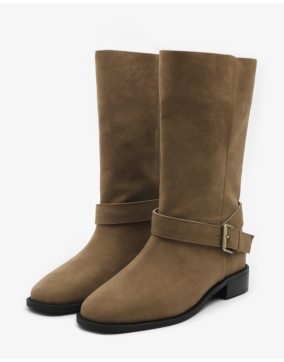 韓國 Sappun Krysel Buckle Strap Mid Boots (3cm)【AU024】