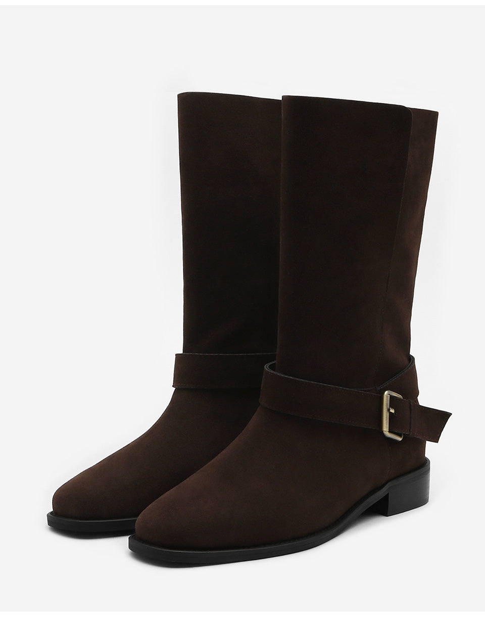 韓國 Sappun Krysel Buckle Strap Mid Boots (3cm)【AU024】