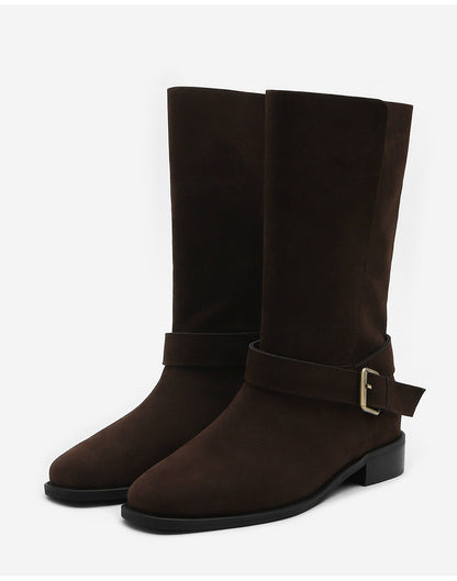 韓國 Sappun Krysel Buckle Strap Mid Boots (3cm)【AU024】