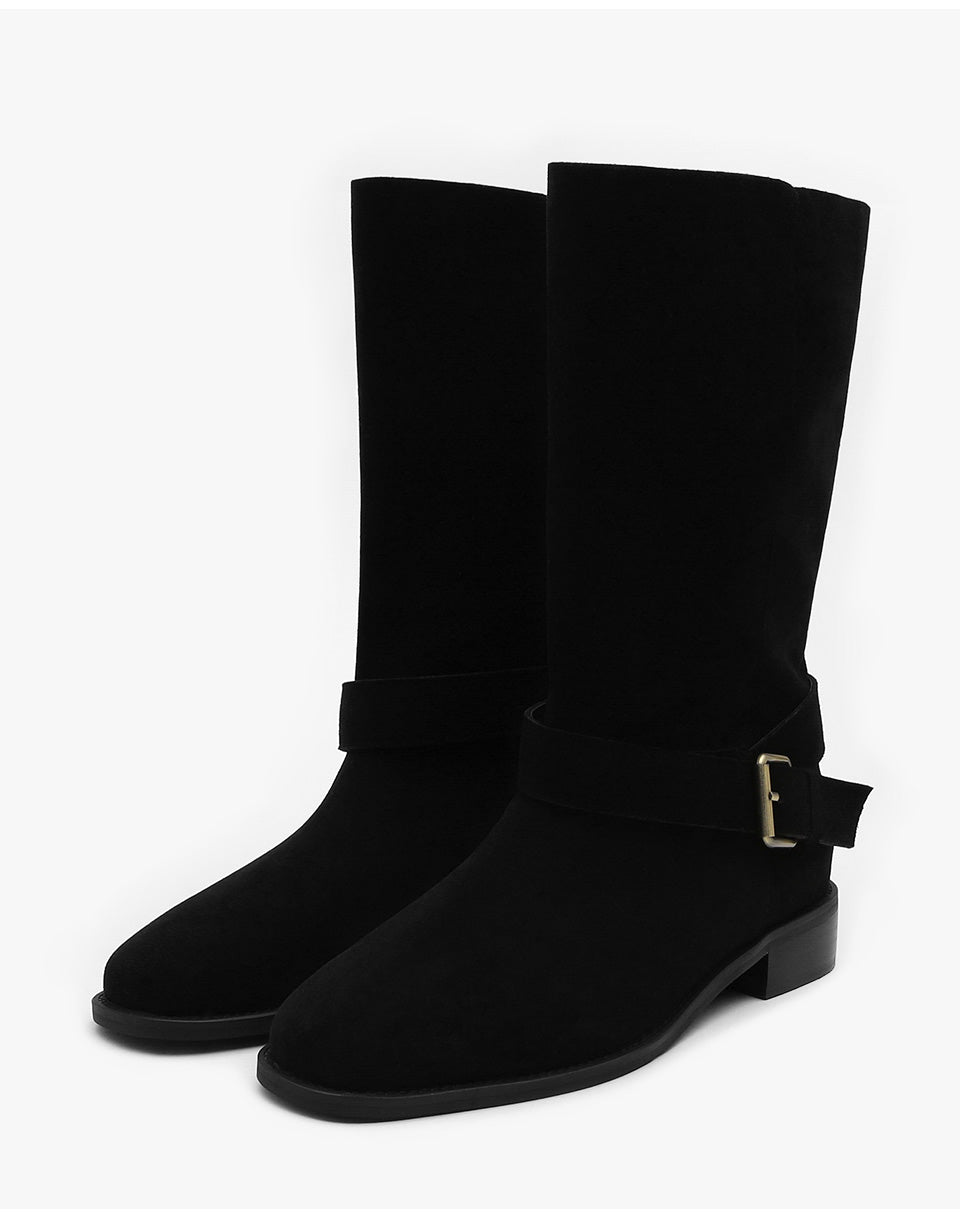 韓國 Sappun Krysel Buckle Strap Mid Boots (3cm)【AU024】