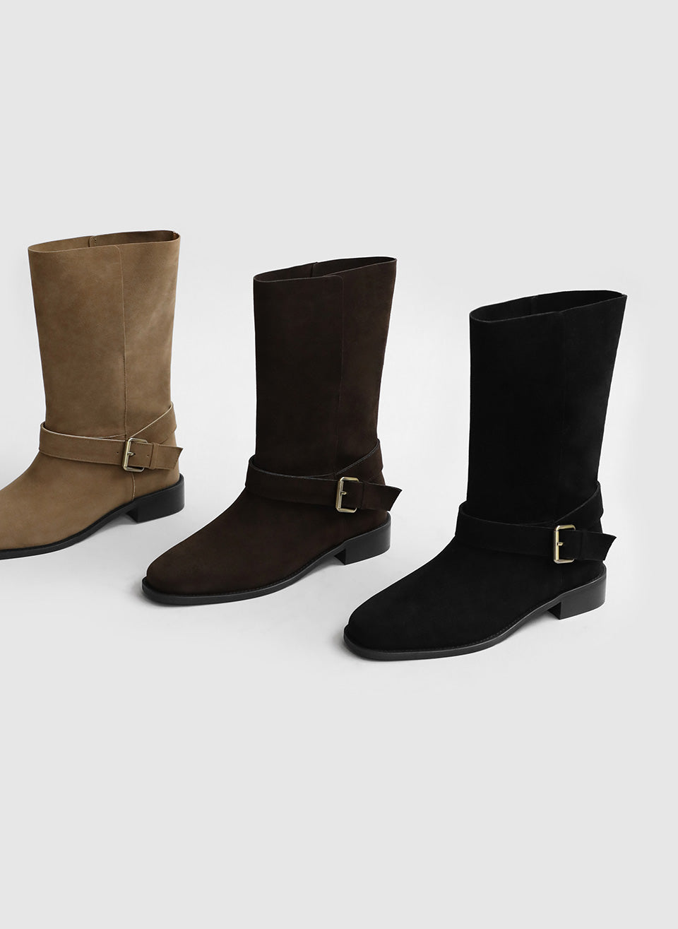 韓國 Sappun Krysel Buckle Strap Mid Boots (3cm)【AU024】