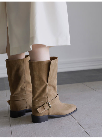 韓國 Sappun Krysel Buckle Strap Mid Boots (3cm)【AU024】