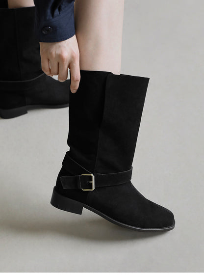 韓國 Sappun Krysel Buckle Strap Mid Boots (3cm)【AU024】
