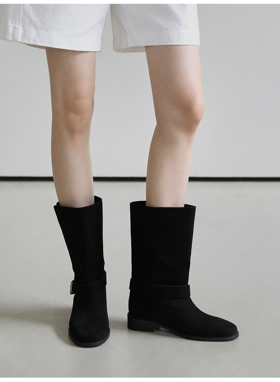 韓國 Sappun Krysel Buckle Strap Mid Boots (3cm)【AU024】