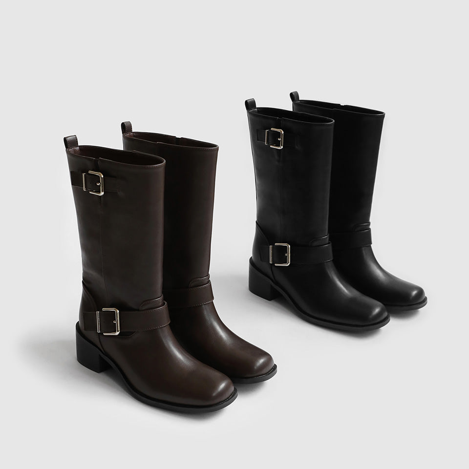 韓國 Sappun Gerald Buckle Strap Mid Boots (5cm)【AU060】