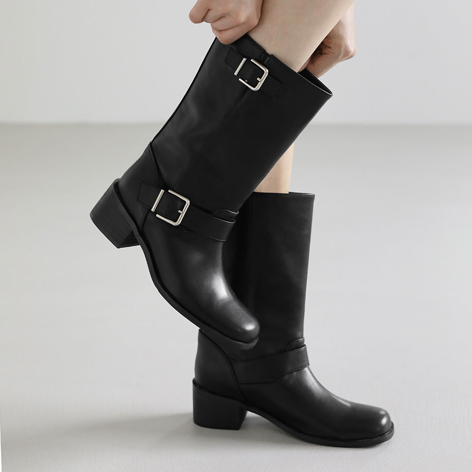 韓國 Sappun Gerald Buckle Strap Mid Boots (5cm)【AU060】