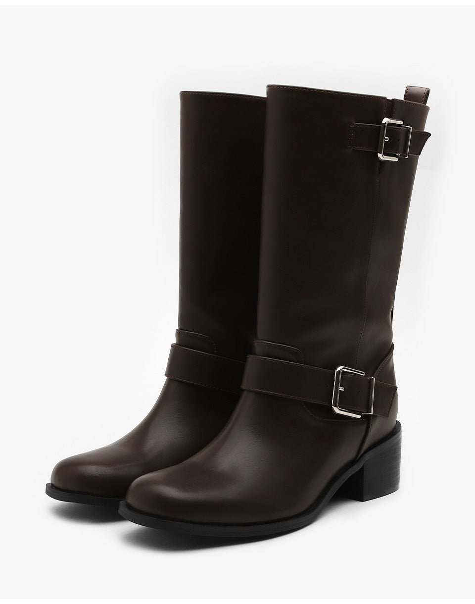 韓國 Sappun Gerald Buckle Strap Mid Boots (5cm)【AU060】