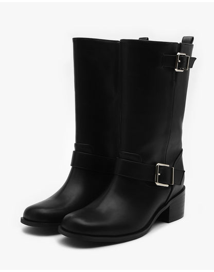 韓國 Sappun Gerald Buckle Strap Mid Boots (5cm)【AU060】