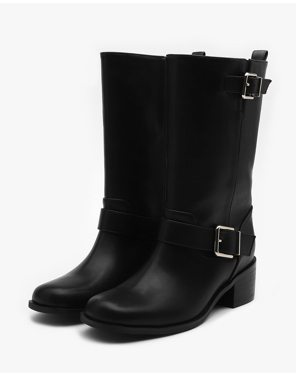 韓國 Sappun Gerald Buckle Strap Mid Boots (5cm)【AU060】