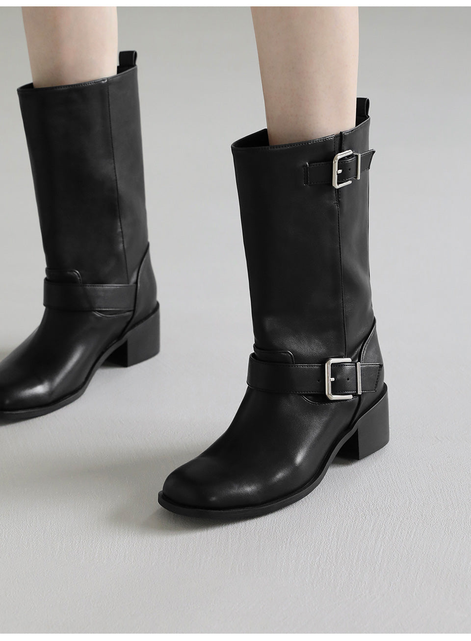 韓國 Sappun Gerald Buckle Strap Mid Boots (5cm)【AU060】