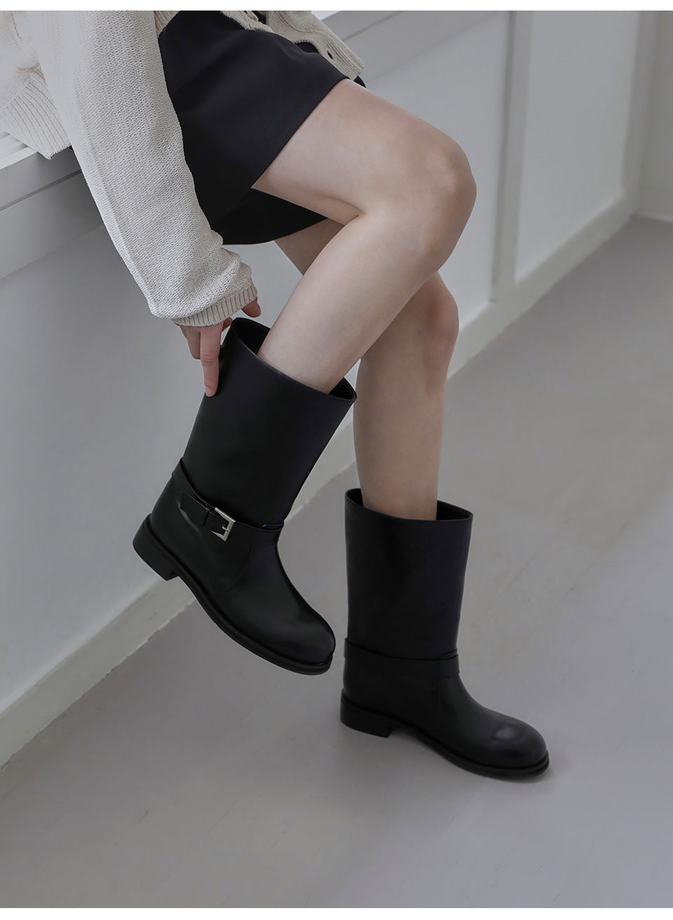 韓國 Sappun Katarin Buckle Strap Mid Boots (3cm)【AU065】