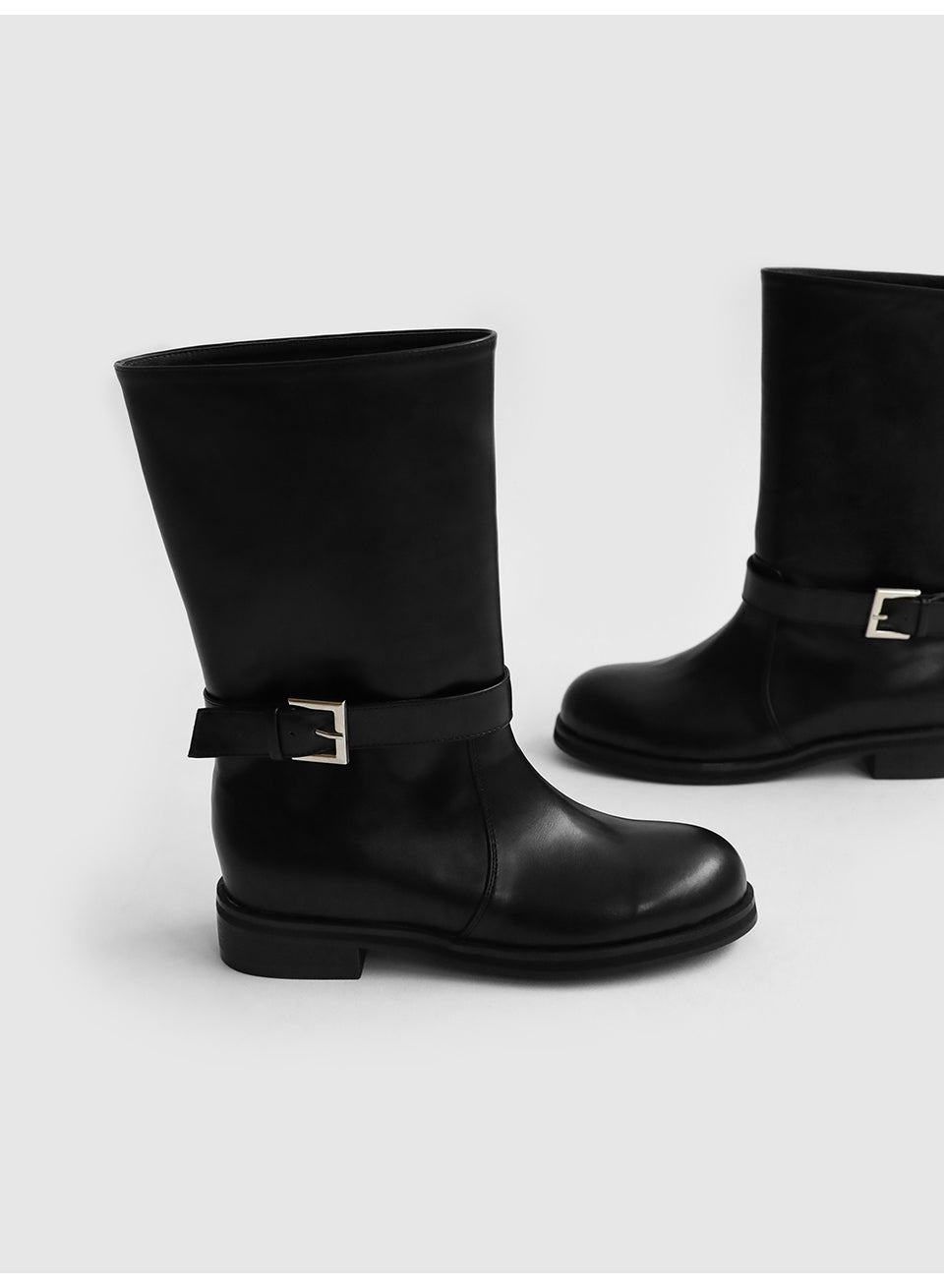 韓國 Sappun Katarin Buckle Strap Mid Boots (3cm)【AU065】