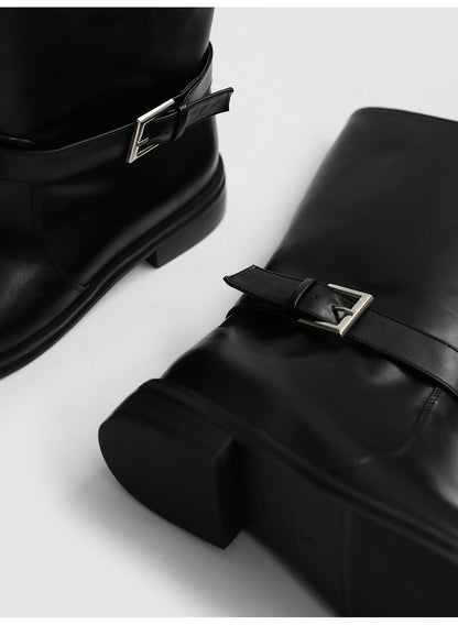 韓國 Sappun Katarin Buckle Strap Mid Boots (3cm)【AU065】