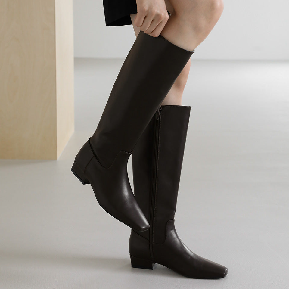 韓國 Sappun Mendena Square Long Boots (3cm)【AU063】