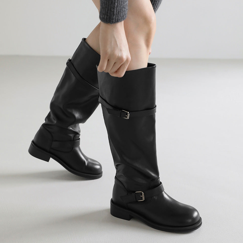 韓國 Sappun Demerin Buckle Strap Long Boots (3.5cm)【AU058】