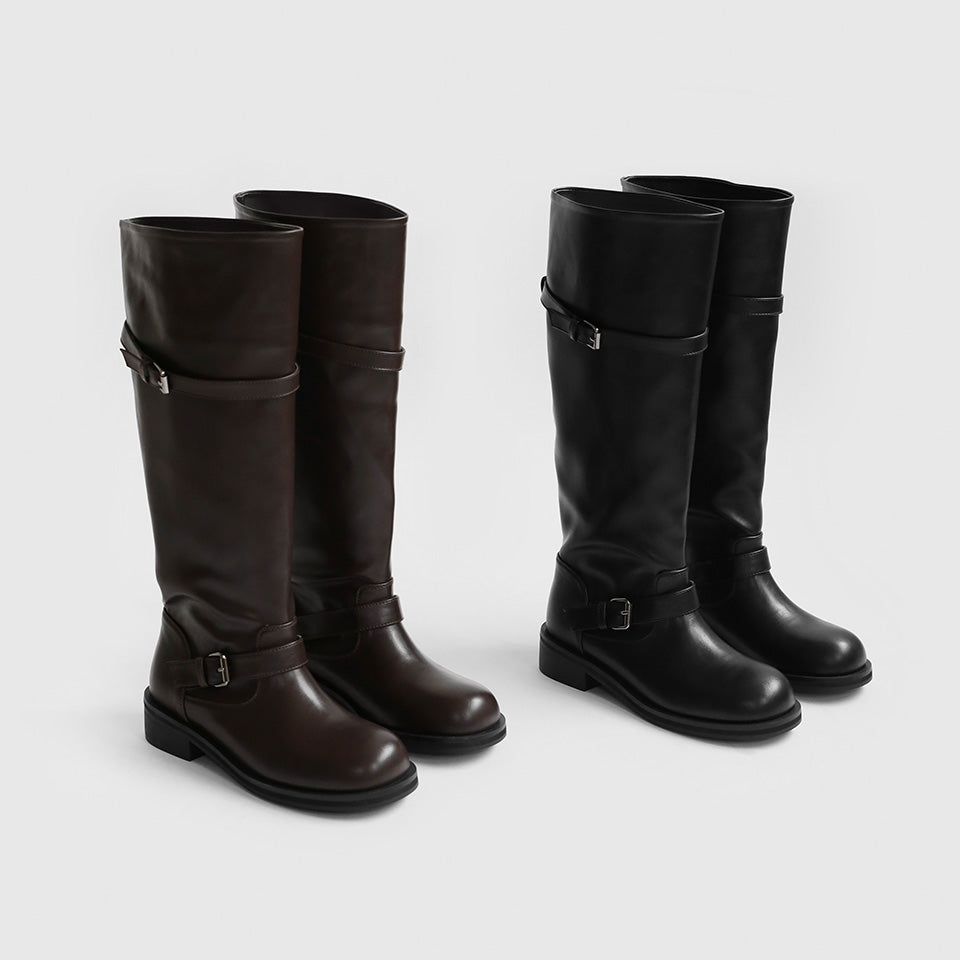 韓國 Sappun Demerin Buckle Strap Long Boots (3.5cm)【AU058】