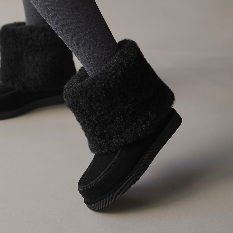 韓國 Sappun Reridan Fur-lined Shearling Boots (3cm)【AU037】