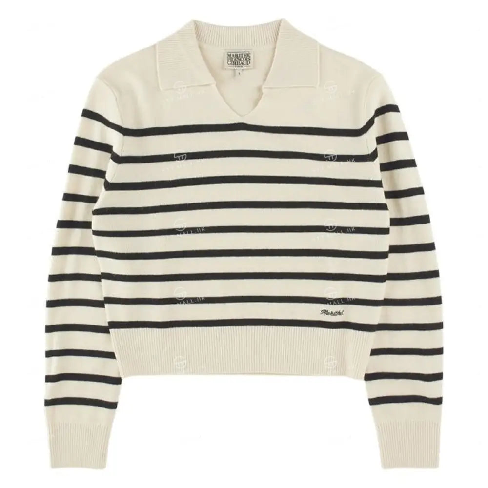 【現貨】韓國 Marithe Francois Girbaud W Stripe Polo Knit 【ST200】 Ivory / M