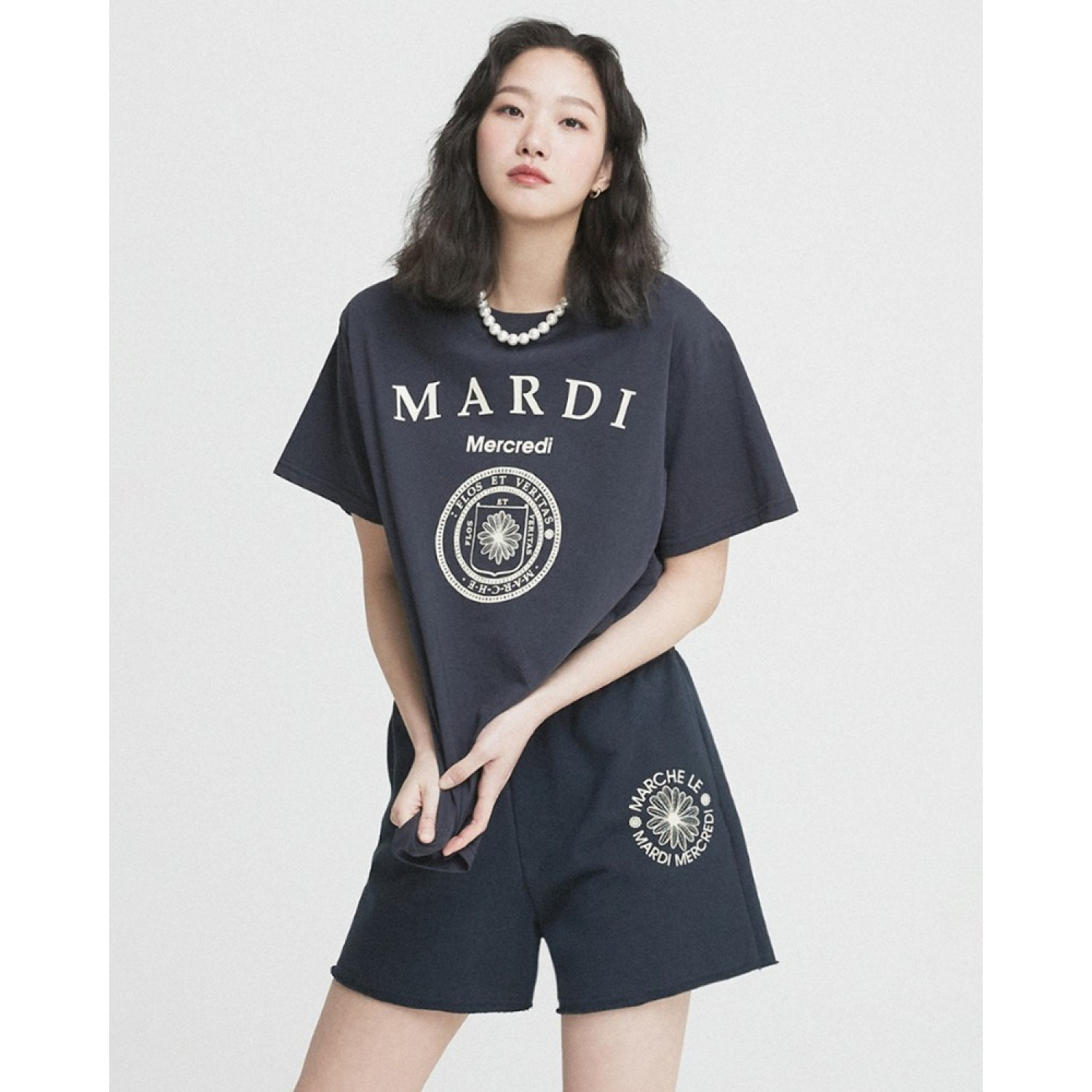 Mardi Mercredi Tshirt Univ (Navy Cream) [韓國連線W]