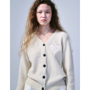 Mardi Mercredi Raccoon Blended cardigan V Neck Spade (Cream) [韓國連線 W]