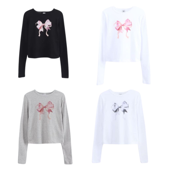 RonRon Double Ribbon Slim Crop Long Sleeve [韓國連線W]