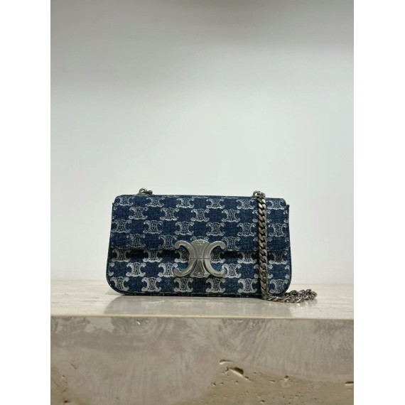 Celine Shoulder Bag Claude Avec Chaine Denim Avec Imprime Triomphe