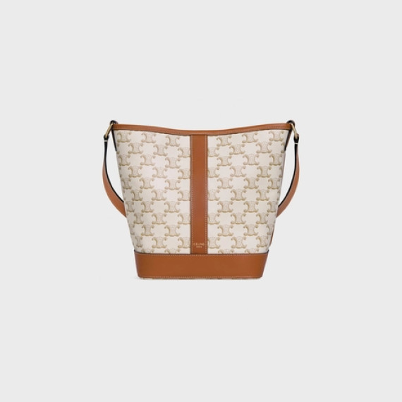 Celine Small Bucket In Triomphe Canvas And Calfskin