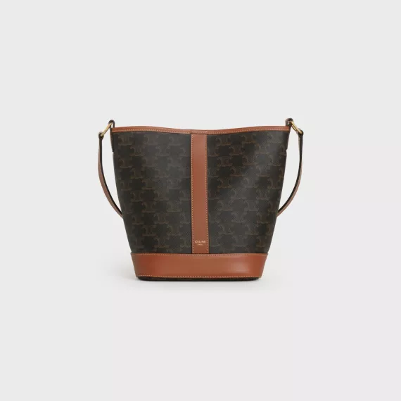 Celine Small Bucket In Triomphe Canvas And Calfskin