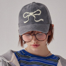 RonRon Heart Ribbon Ball Cap (Charcoal Cream) [韓國連線W]