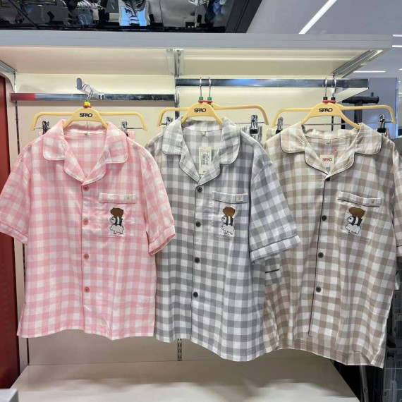 SPAO No.19 We Bare Bears Webebe Three Musketeers Check Short Sleeve Pajamas [韓國連線 D]