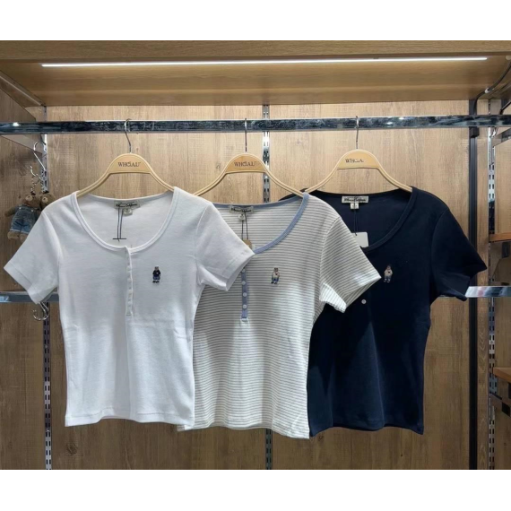 Who.A.U No.3 Steve Half Opened Button Ribbed T Shirt [韓國連線 D]‎