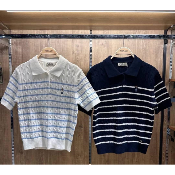 Who.A.U No.8 Steve Collar Cable Stripe Sweater [韓國連線 D]‎