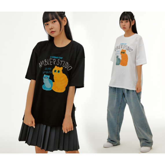 Ambler No.21 Unisex Stray Cat Overfit Short Sleeve T-Shirt [韓國連線 D]