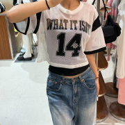 What it isn't No.W13 Women's WT Lettering Print Mesh Mix Short Sleeve T-Shirt [韓國連線 D]