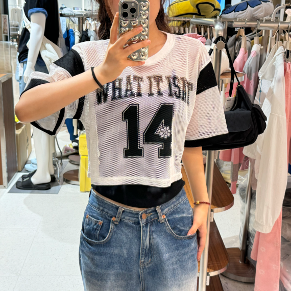 What it isn't No.W13 Women's WT Lettering Print Mesh Mix Short Sleeve T-Shirt [韓國連線 D]