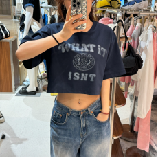 What it isn't No.W14 Women's WT Lettering Print Crop Short Sleeve T-Shirt [韓國連線 D]