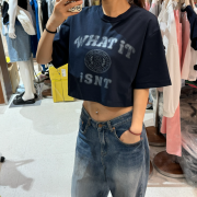 What it isn't No.W14 Women's WT Lettering Print Crop Short Sleeve T-Shirt [韓國連線 D]