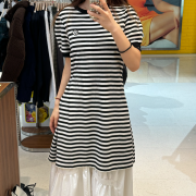 What it isn't No.W16 Women's Striped Puff Short Sleeve One Piece [韓國連線 D]