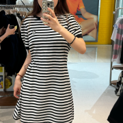 What it isn't No.W16 Women's Striped Puff Short Sleeve One Piece [韓國連線 D]