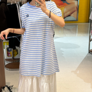 What it isn't No.W16 Women's Striped Puff Short Sleeve One Piece [韓國連線 D]