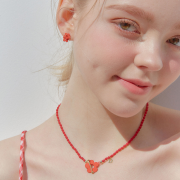 DANA BURTON No.85 Mini Red Pear Flower Set (Necklace+Earring) [韓國連線]