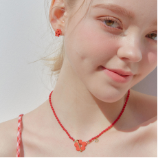 DANA BURTON No.85 Mini Red Pear Flower Set (Necklace+Earring) [韓國連線]