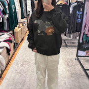 Ambler A2  Cat Biting Teddy Bear Overfit Brushed Sweatshirt [韓國連線 D]