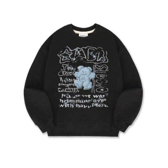 Ambler A6 Vintage Blue Bear Overfit Brushed Sweatshirt [韓國連線 D]