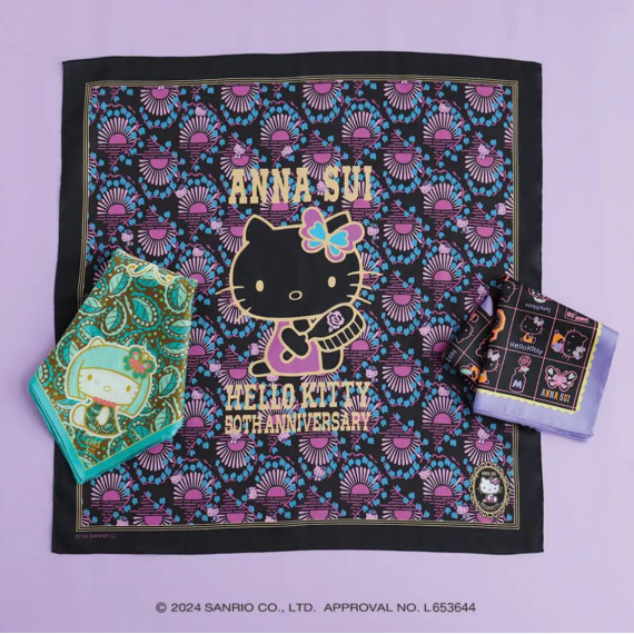 日本直送 Anna Sui x Hello Kitty 50週年 印花手帕 (58 x 58cm) / 三色入