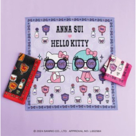 日本直送 Anna Sui x Hello Kitty 50週年 印花手帕 (52 x 52cm) / 三色入